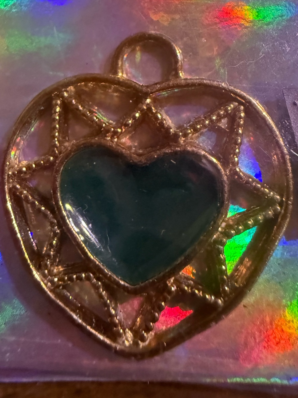Gold Heart Pendant with Teal Center (MadMen)